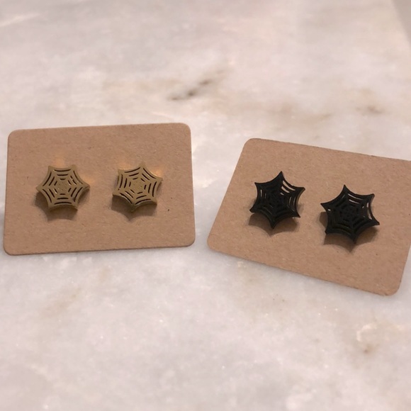 Gold Spider Web Earrings - Picture 3 of 3